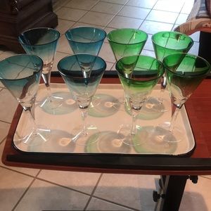 Glasses Blue and Green Heavy Plastic Martini Poolside Glasses